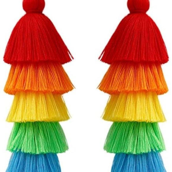 Jewelry - 3 Tier Layered Colorful Tassel Earrings Bohemian Big Dangle Drop Fashion Jewelry
